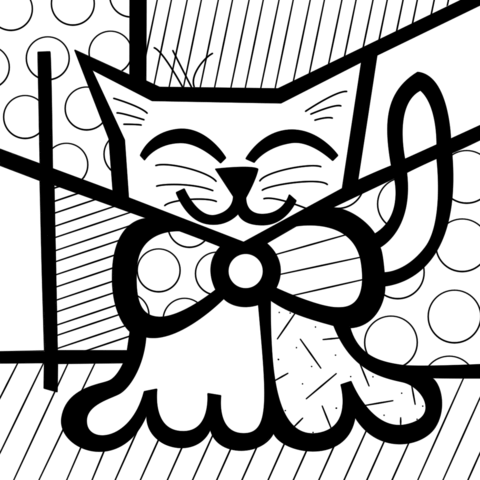 Cute Cat By Romero Britto Coloring Page